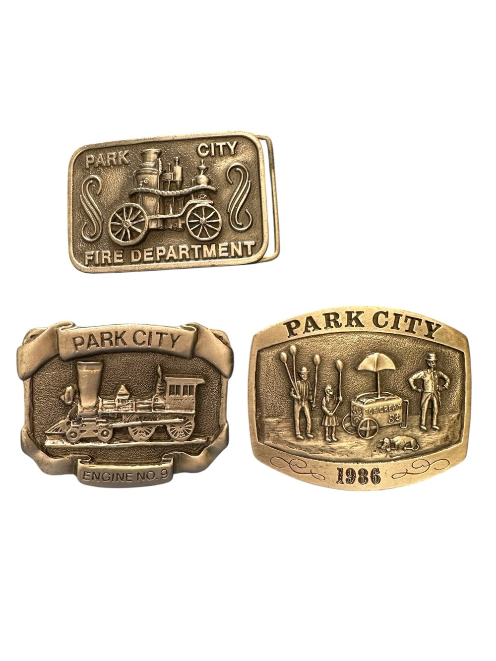 Park City Vintage Pewter Belt Buckles - Set of 3, numbered, approx 2x3 Ricker